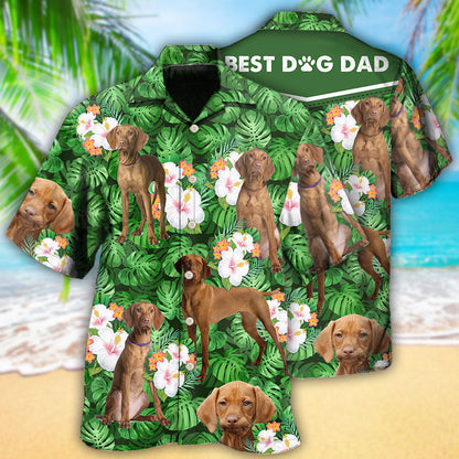 Vizsla Best Dog Dad Green Tropical Leaf - Hawaiian Shirt 