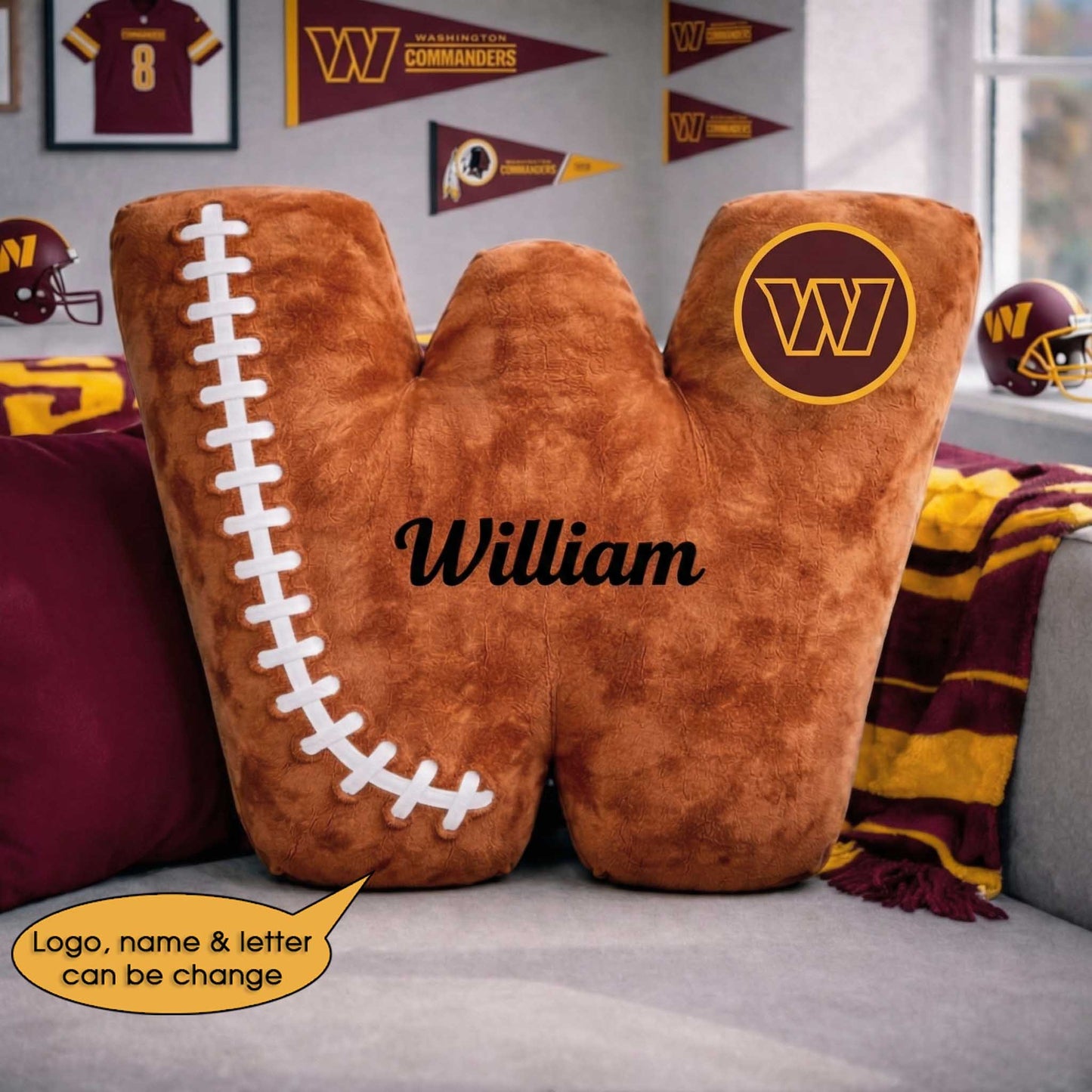 Football Pillow Custom Name and Logo All Teams 2 Irregular-Shaped Pillow Custom