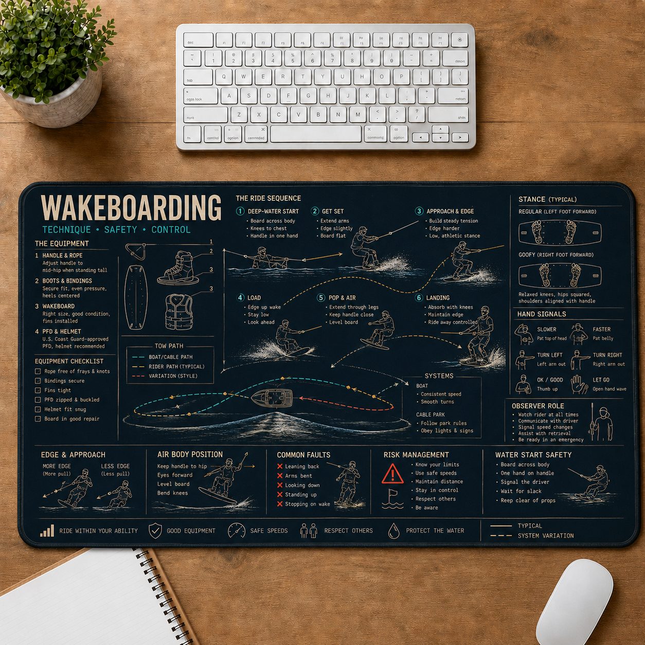 Wakeboarding Sports Visual Guide Desk Mat | 5To9Vibe