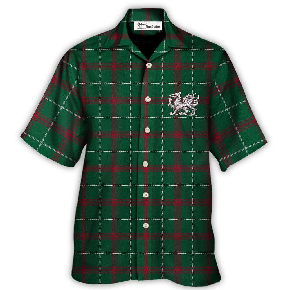 Tartan Wales Symbol Flag Green Color - Unisex Hawaiian Shirt For Men and Women