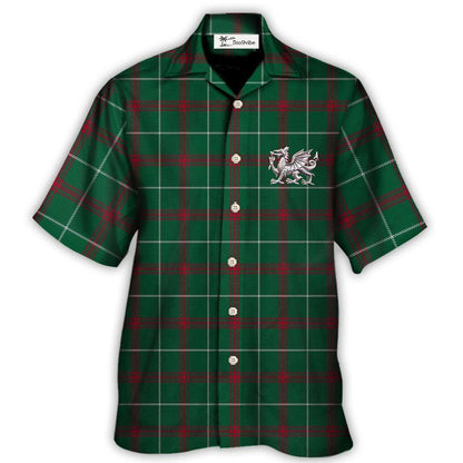 Tartan Wales Symbol Flag Green Color - Unisex Hawaiian Shirt For Men and Women