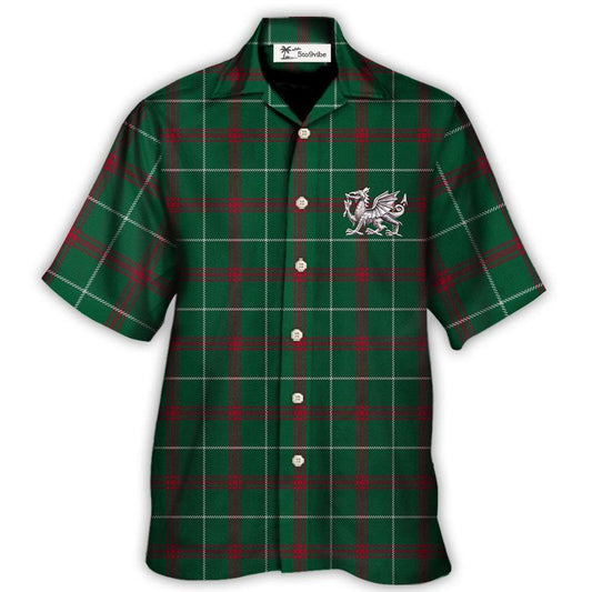 Tartan Wales Symbol Flag Green Color - Unisex Hawaiian Shirt For Men and Women