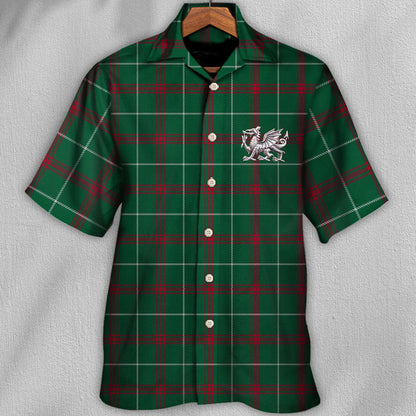 Tartan Wales Symbol Flag Green Color - Unisex Hawaiian Shirt For Men and Women