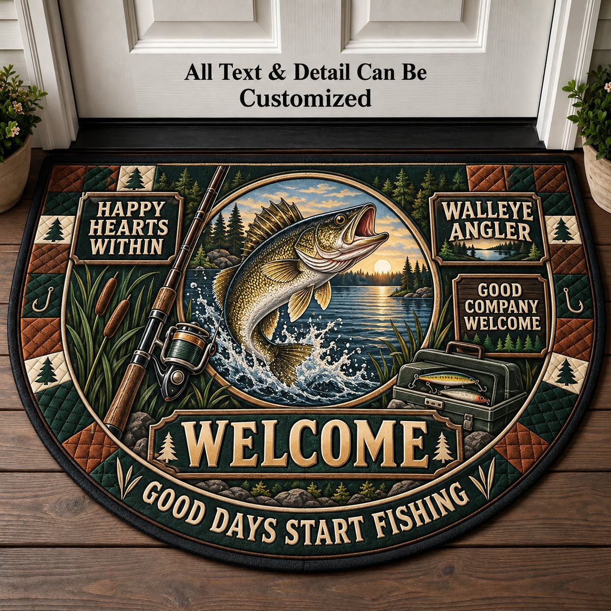 Walleye Angler Personalized Half Round Mat | 5To9Vibe