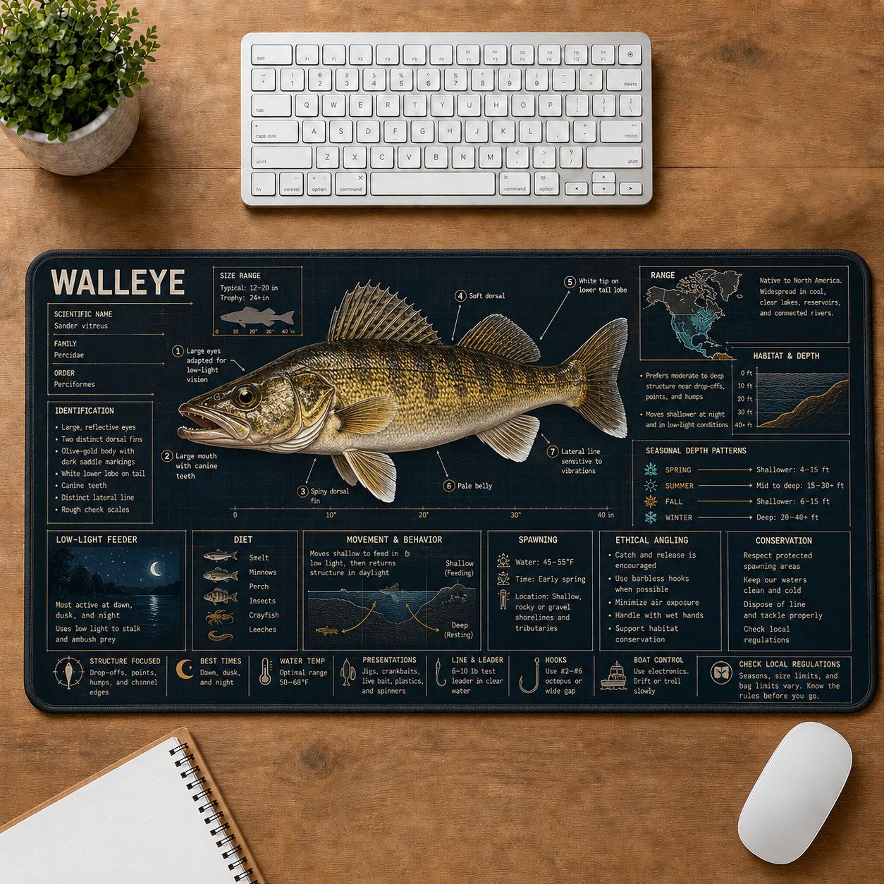 Walleye Fishing Field Guide Desk Mat | 5To9Vibe