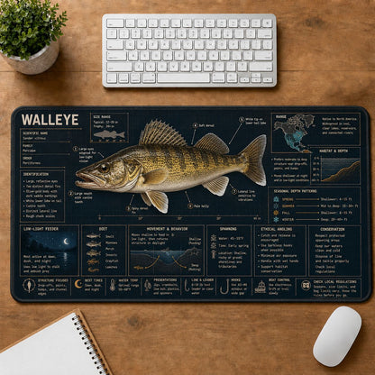 Walleye Fishing Field Guide Desk Mat | 5To9Vibe