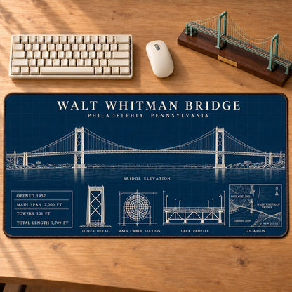 Legendary US Bridges Engineering Blueprint Desk Mat Mouse Pad Trending - 5to9vibe