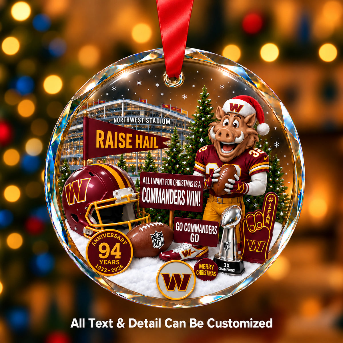 Washington Commanders Snow Globe Glass Ornament