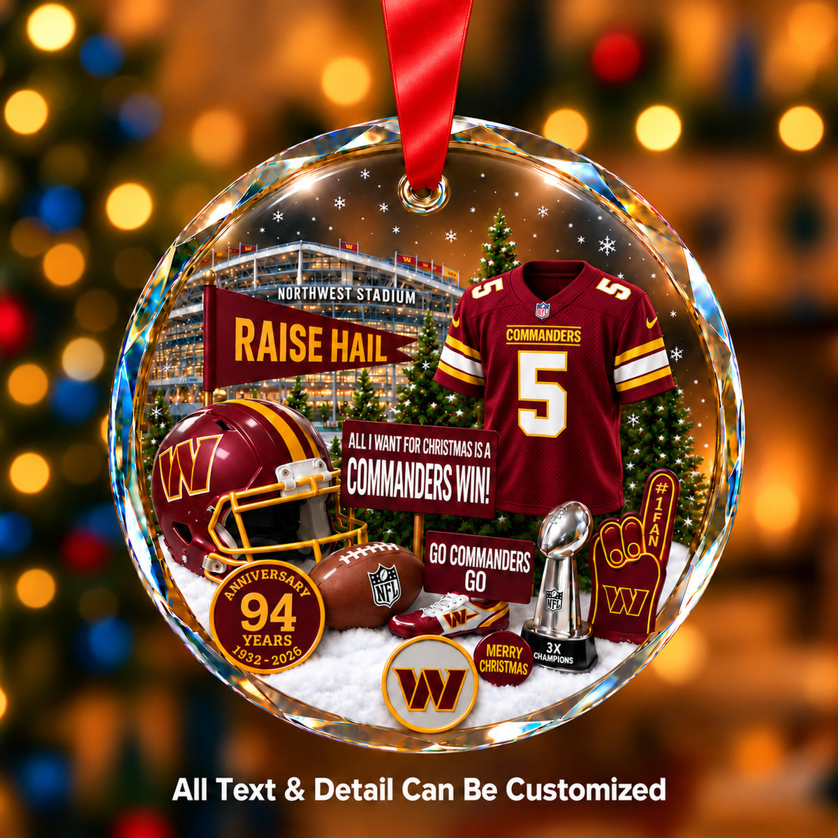Washington Commanders Jersey Snow Globe Glass Ornament