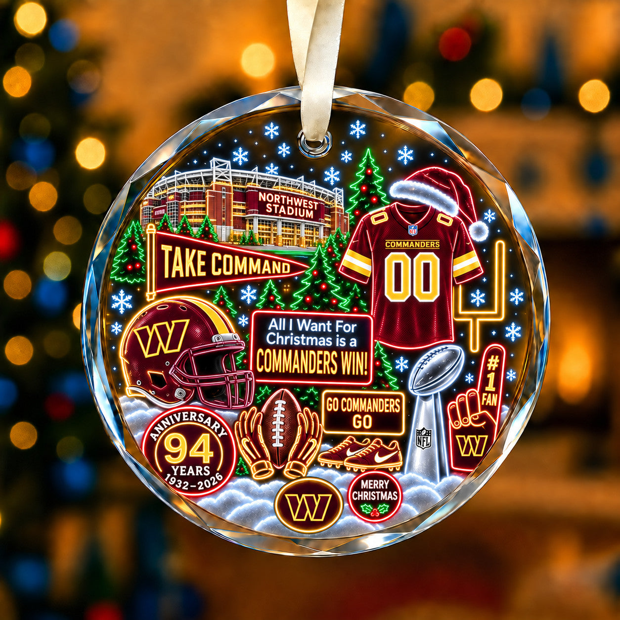 All Football Teams Christmas Neon Stadium Snow Glass Ornament With Gift Box - 5to9vibe