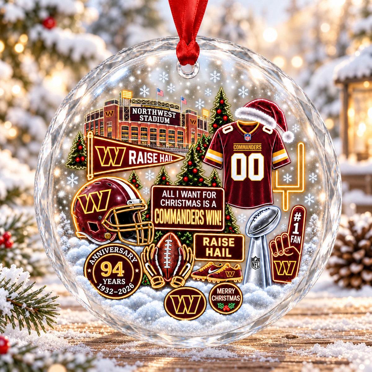 All Football Teams Christmas Stadium Snow Vibe Glass Ornament With Gift Box - 5to9vibe