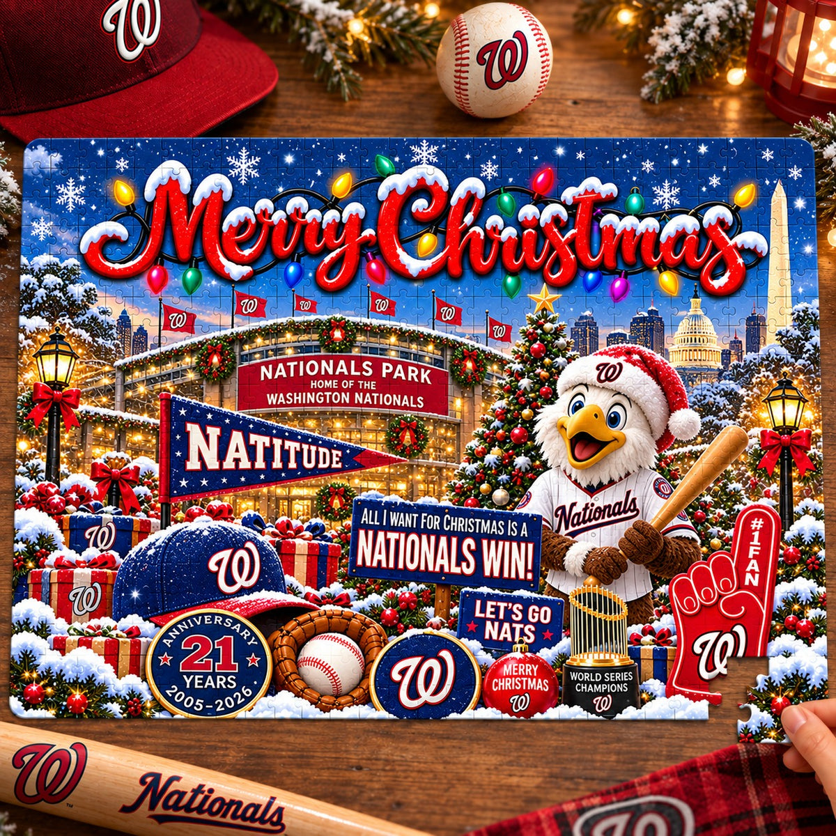 All Baseball Teams Baseball Stadium Personalized  Christmas Jigsaw Puzzle – Choose Your Team, 500 Pieces