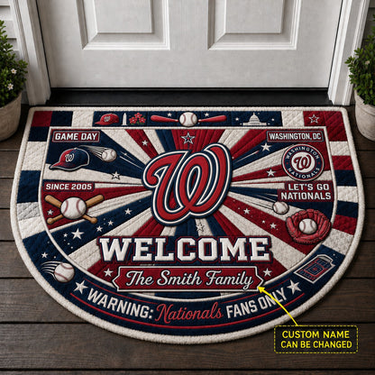 Official-Inspired Baseball Fan Custom Quilted Print Premium Welcome Mat Washable Black Border – Personalized Baseball Doormat
