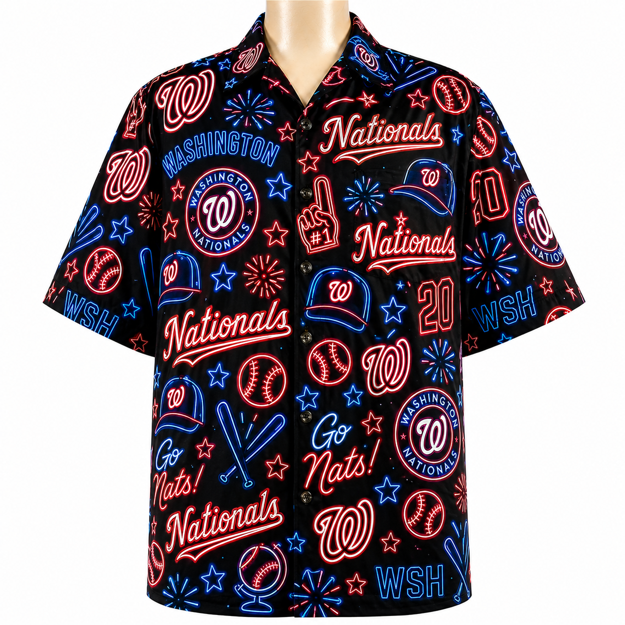 All Baseball Teams Neon Pattern Vibe Summer Party Button-Up Unisex Hawaiian Shirt For Men and Women