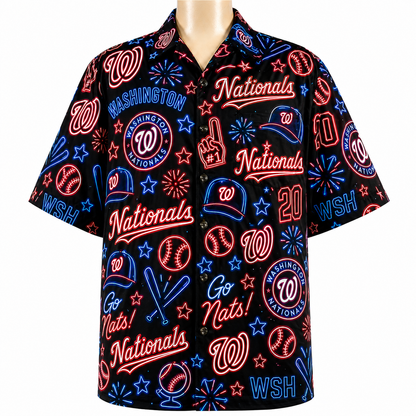 All Baseball Teams Neon Pattern Vibe Summer Party Button-Up Unisex Hawaiian Shirt For Men and Women