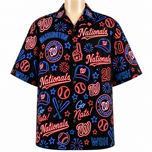 WN Baseball Teams Neon Pattern Vibe Summer Party Button-Up Unisex Hawaiian Shirt For Men and Women