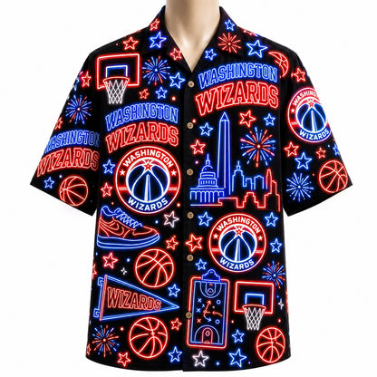 All Basketball Teams Neon Pattern Vibe Summer Party Button-Up Unisex Hawaiian Shirt For Men and Women