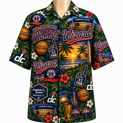 All Basketball Teams Tropical Sunset Paradise Pattern Vibe Summer Party Button-Up Unisex Hawaiian Shirt For Men and Women