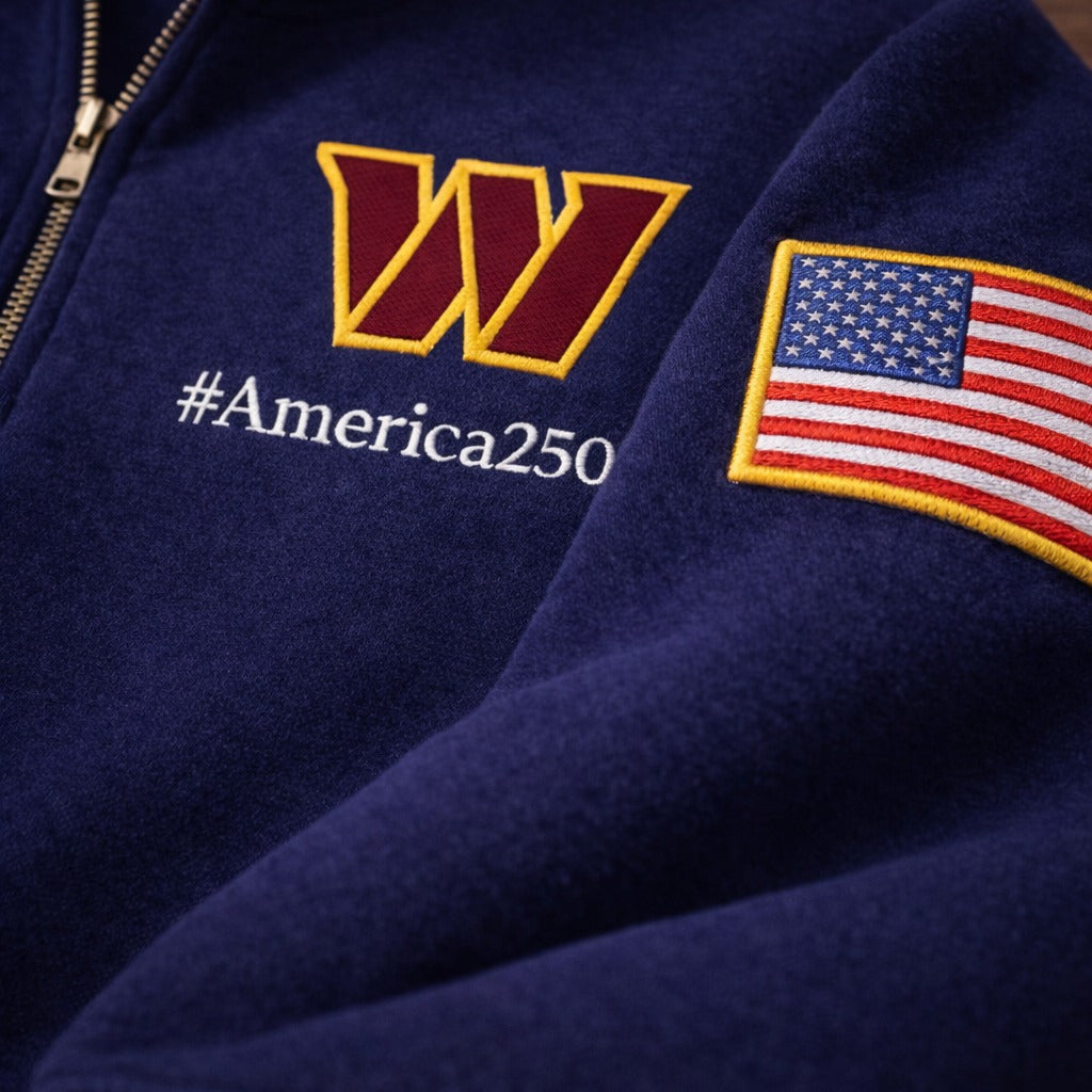 Football Logo America 250 Anniversary Embroidered Logo Premium Quarter Zip Sweatshirt, Inspired Quarter Zip Sweater