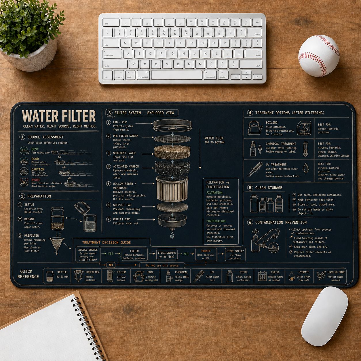 Water Filter Outdoor Skills Field Guide Desk Mat | 5To9Vibe