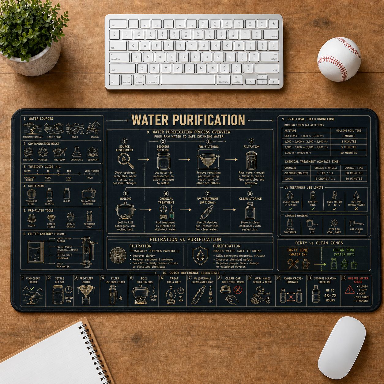 Water Purification Outdoor Skills Field Guide Desk Mat | 5To9Vibe