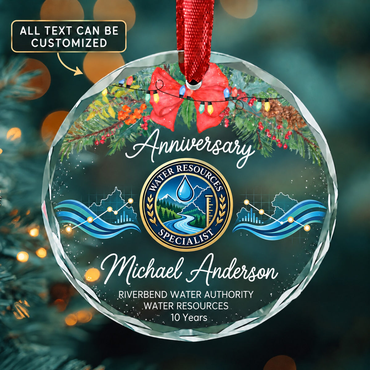 Water Resource Specialists Personalized Glass Ornament | 5To9Vibe