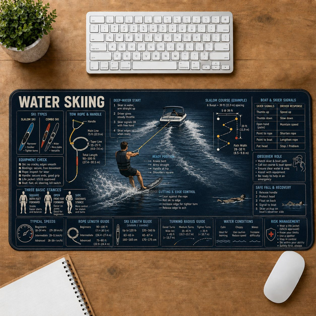 Water Skiing Sports Visual Guide Desk Mat | 5To9Vibe