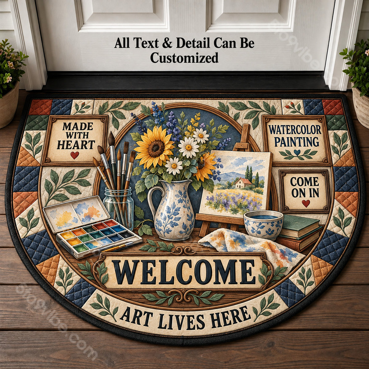 Watercolor Painting Personalized Half Round Mat | 5To9Vibe
