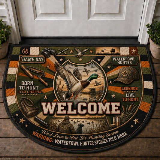 Waterfowl Hunter Outdoor Adventures Quilted Print Premium Welcome Mat – Personalized Doormat