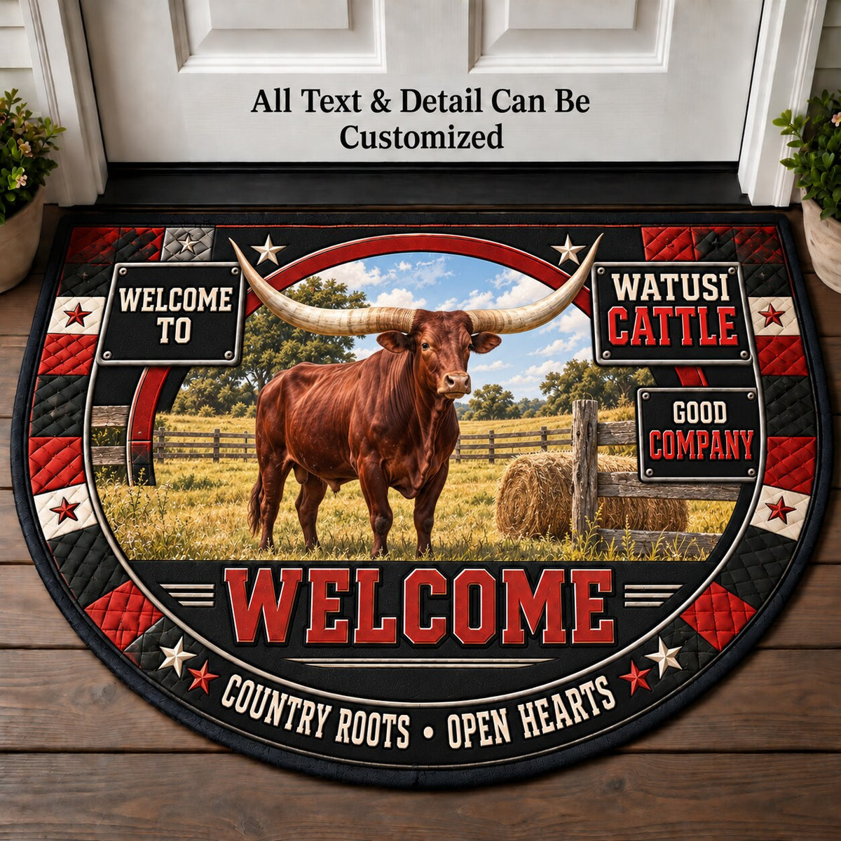 Watusi Cattle Personalized Half Round Mat | 5To9Vibe