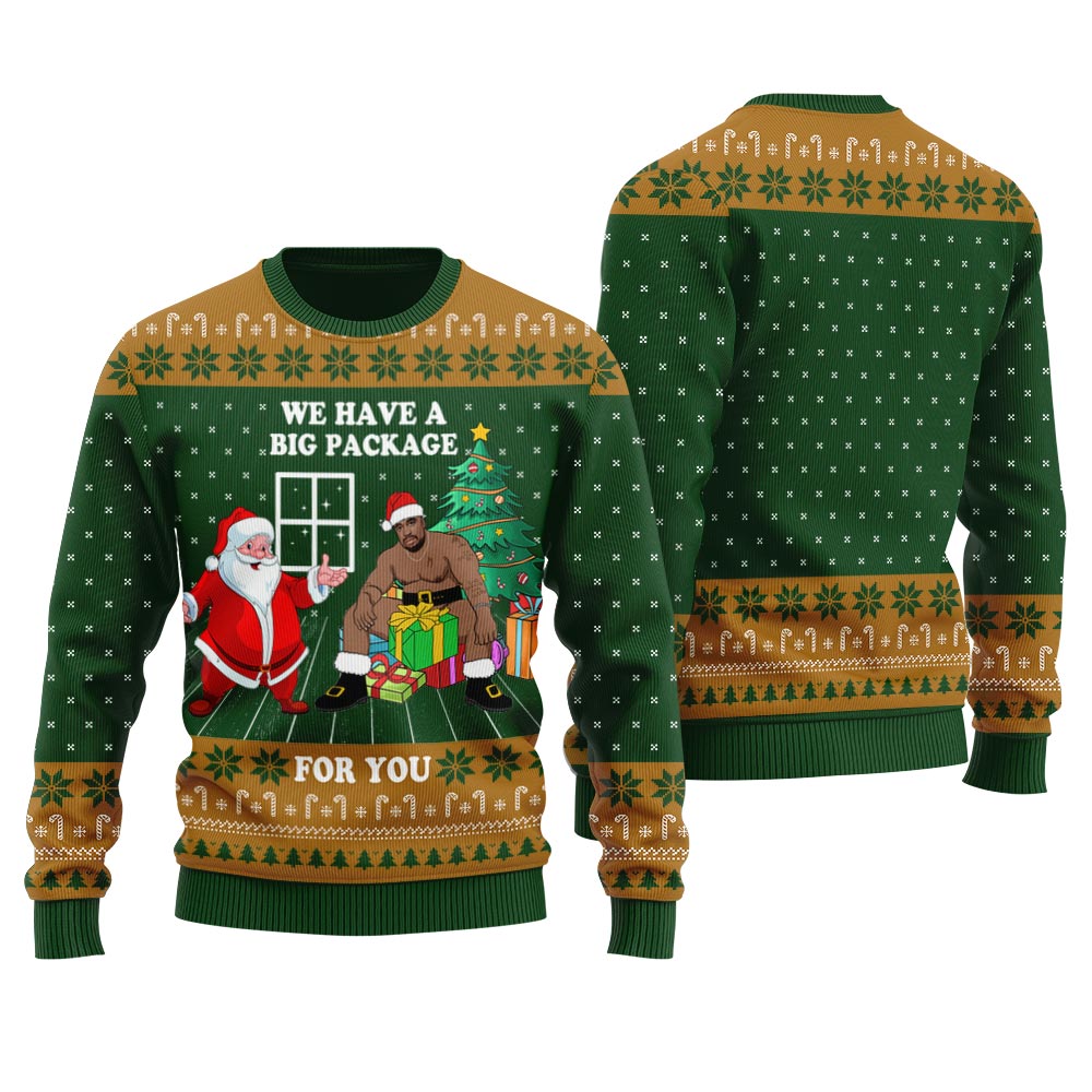 We Have A Big Package For You Funny Santa Bigfoot Ugly Sweater