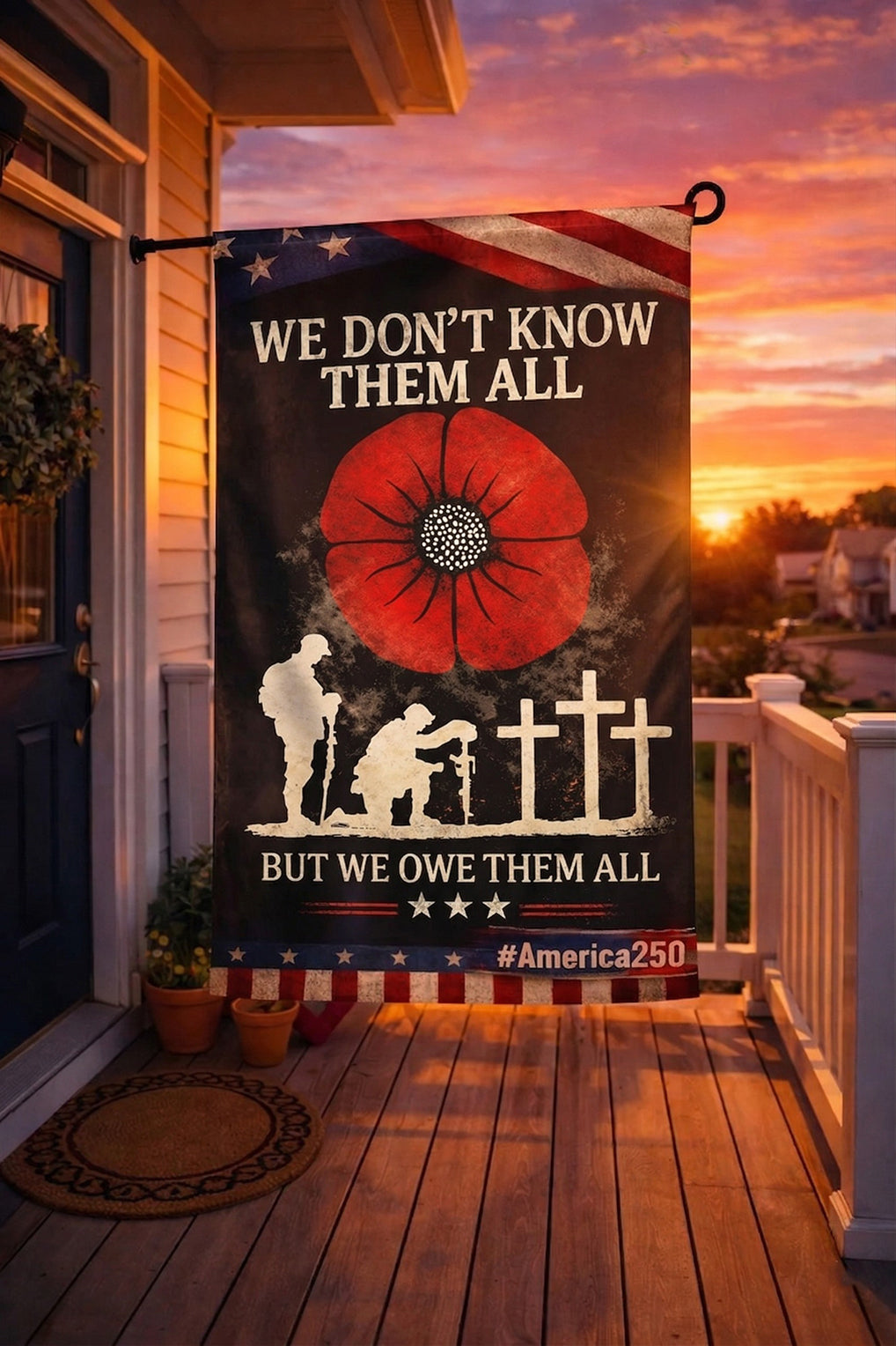 Veteran  We Don’t Know Them All But We Owe Them All Memorial Garden Flag, Veteran Remembrance Poppy Flag, Patriotic Military Tribute Porch Decor