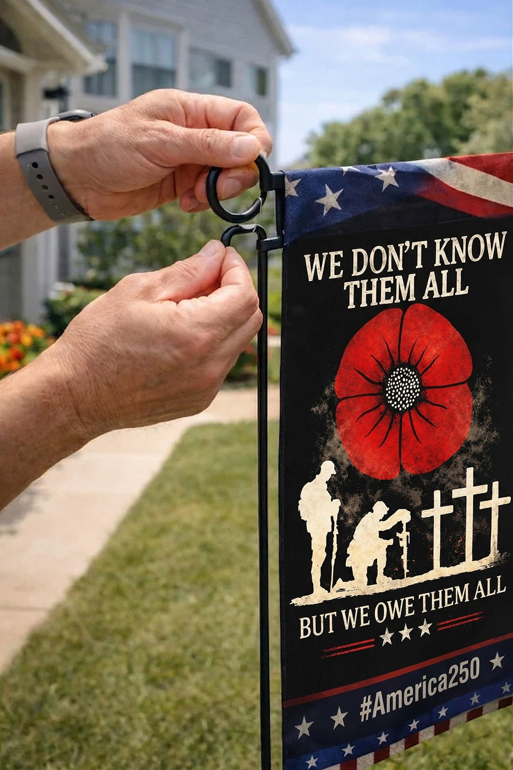Veteran  We Don’t Know Them All But We Owe Them All Memorial Garden Flag, Veteran Remembrance Poppy Flag, Patriotic Military Tribute Porch Decor