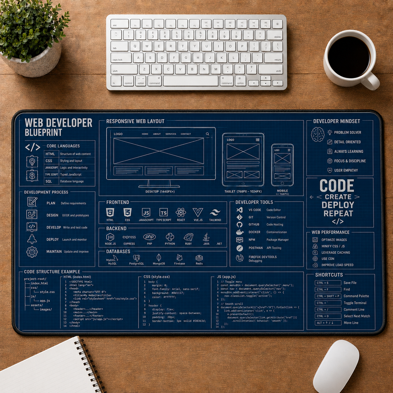 AI Engineer Blueprint Large Desk Mat - Neural Network & Machine Learning Plus Size Mouse Pad - 5to9vibe