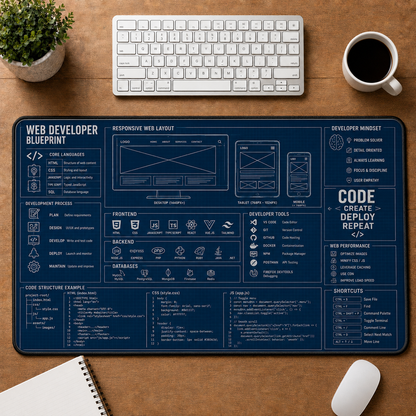 AI Engineer Blueprint Large Desk Mat - Neural Network & Machine Learning Plus Size Mouse Pad - 5to9vibe
