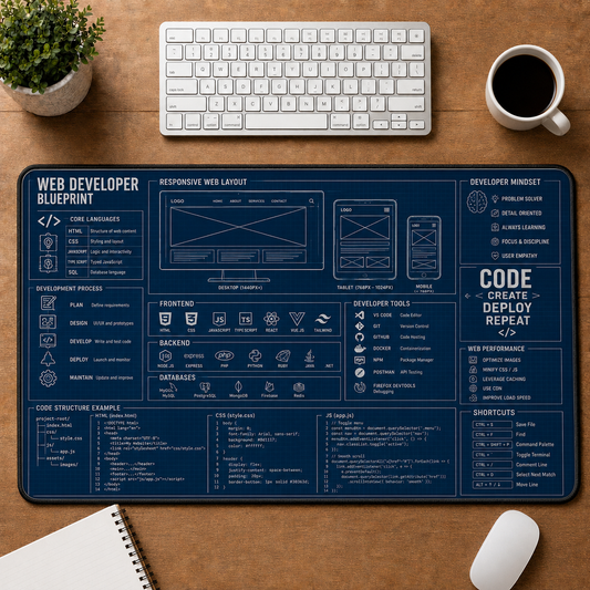 Web Developer Blueprint Large Desk Mat - Responsive Web Layout & Coding Tools Plus Size Mouse Pad - 5to9vibe