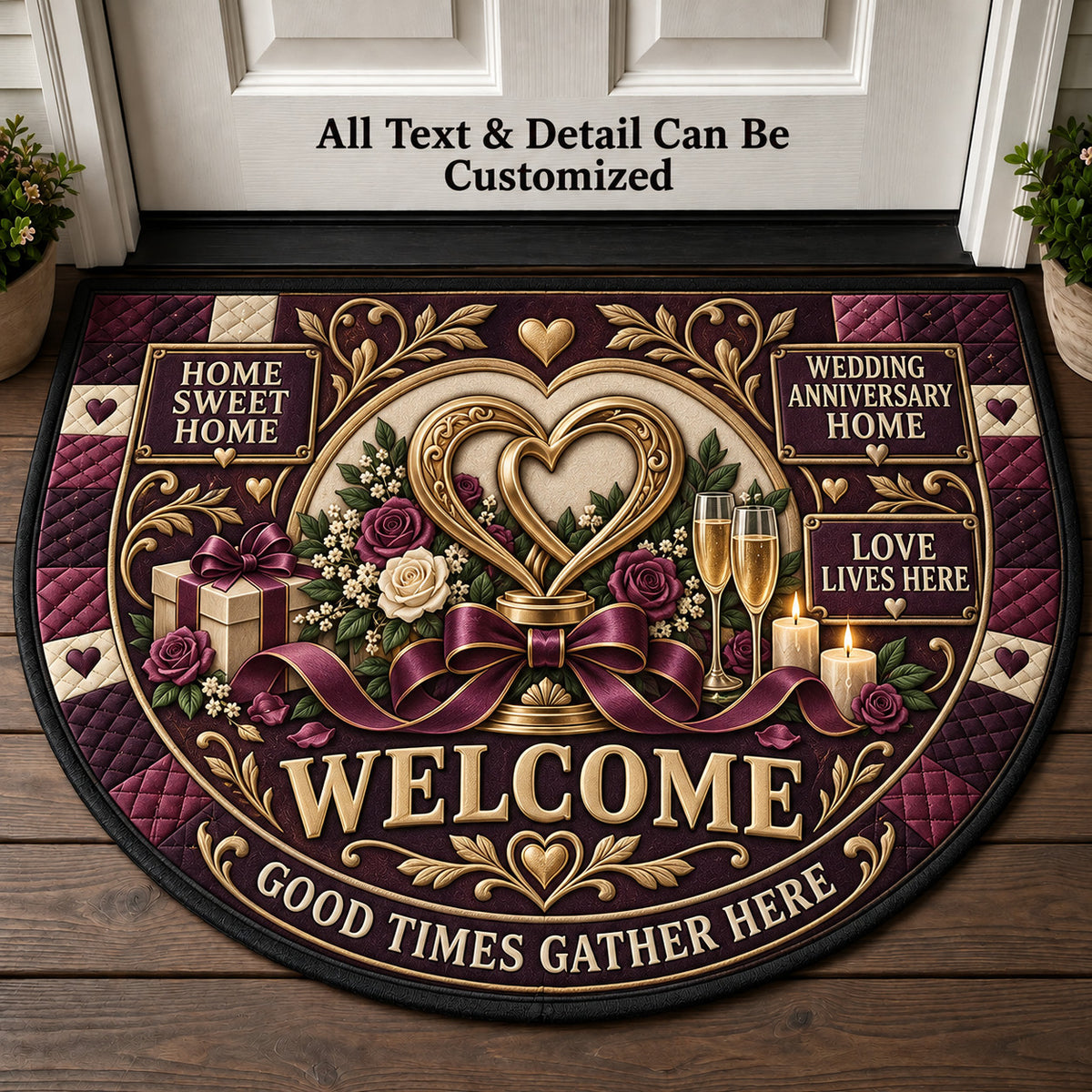 Wedding Anniversary Home Personalized Half Round Mat | 5To9Vibe