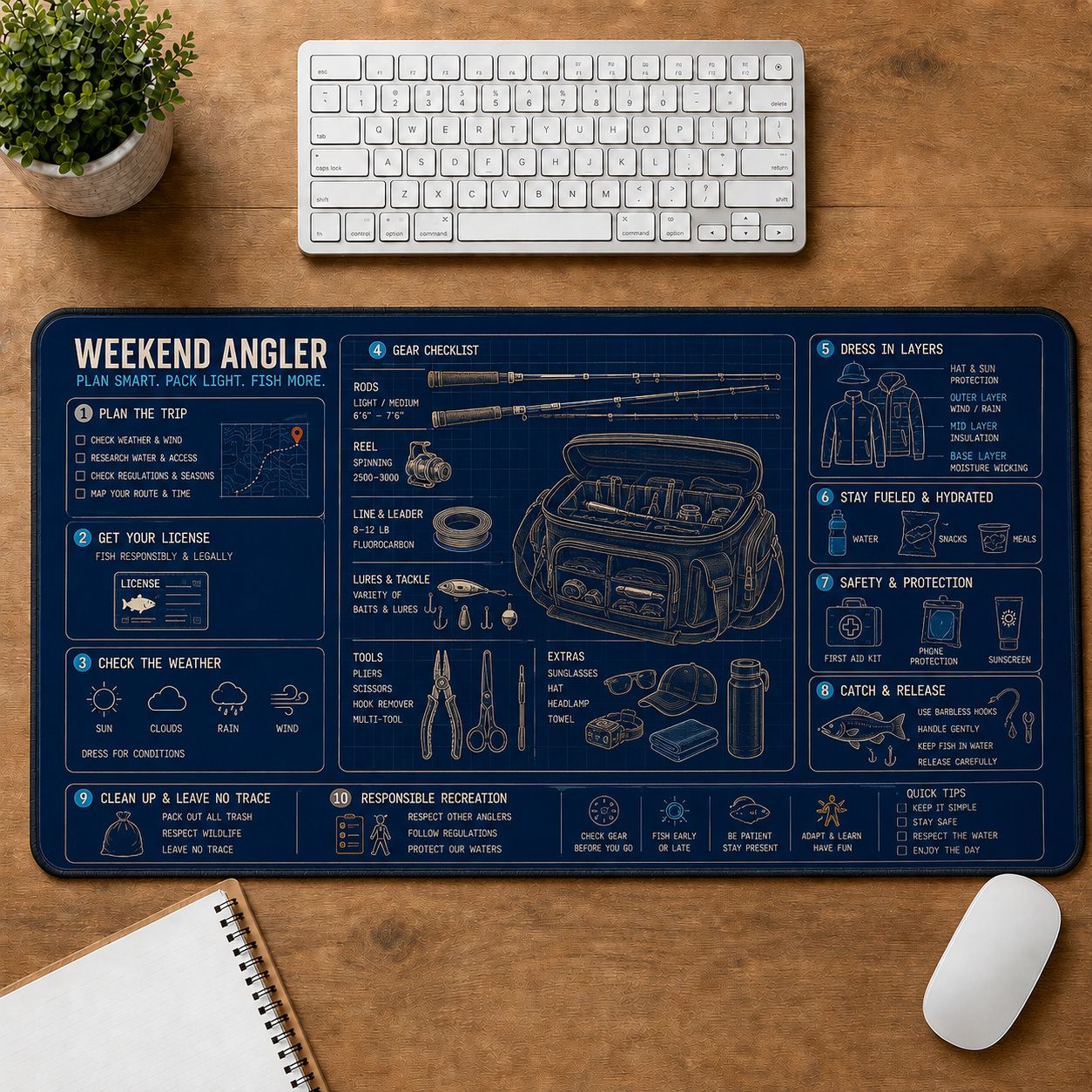 Weekend Angler Fishing Field Guide Desk Mat | 5To9Vibe