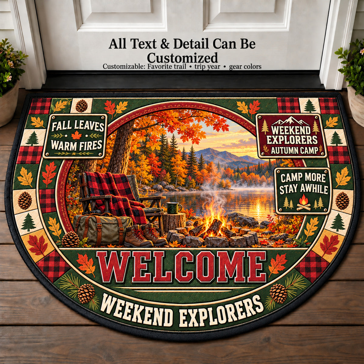 Autumn Camp - Weekend Explorers Personalized Half Round Mat | 5To9Vibe