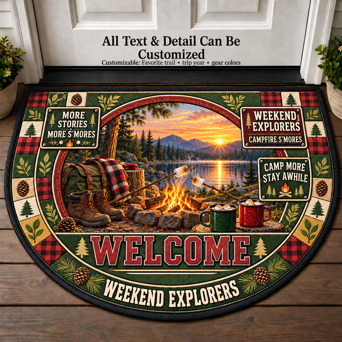 Campfire Smores - Weekend Explorers Personalized Half Round Mat | 5To9Vibe