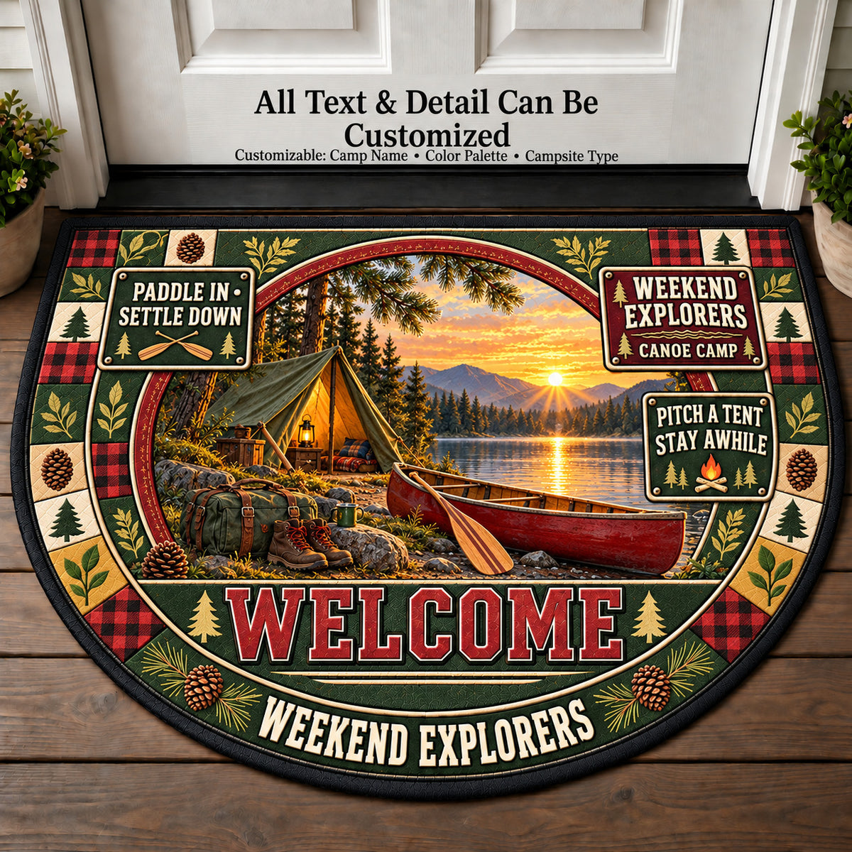 Canoe Camp - Weekend Explorers Personalized Half Round Mat | 5To9Vibe