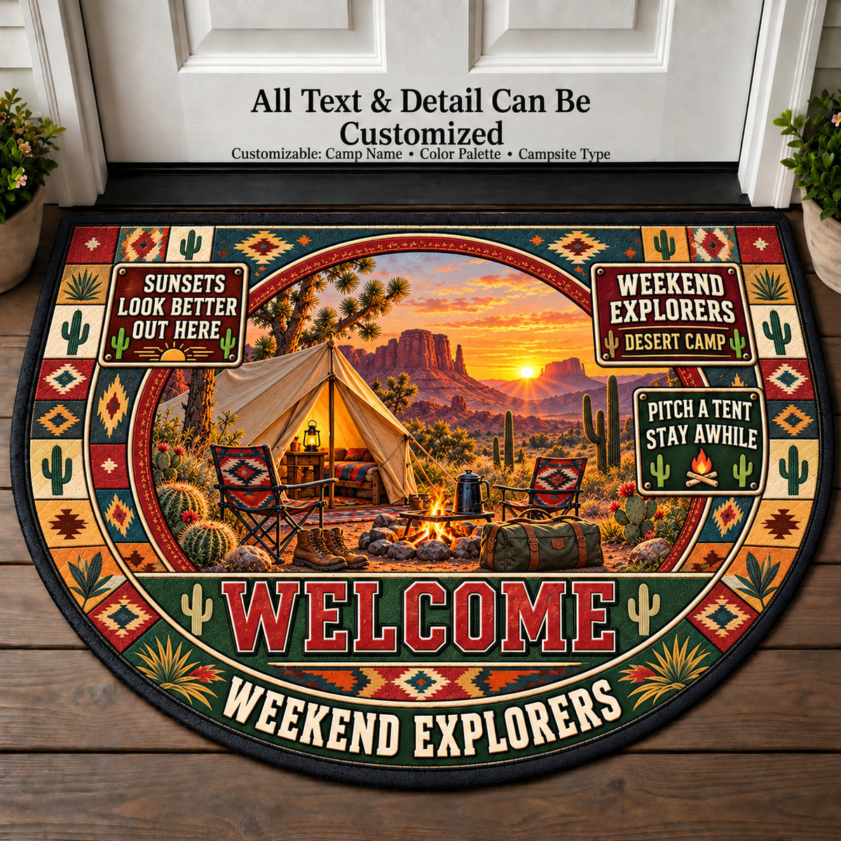 Desert Camp - Weekend Explorers Personalized Half Round Mat | 5To9Vibe