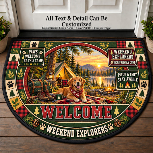 Dog Friendly Camp - Weekend Explorers Personalized Half Round Mat | 5To9Vibe