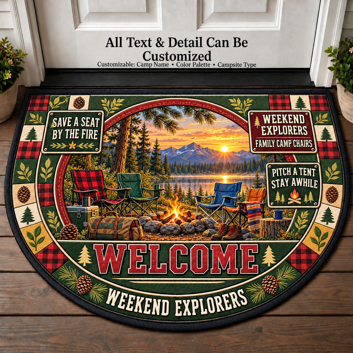 Family Camp Chairs - Weekend Explorers Personalized Half Round Mat | 5To9Vibe