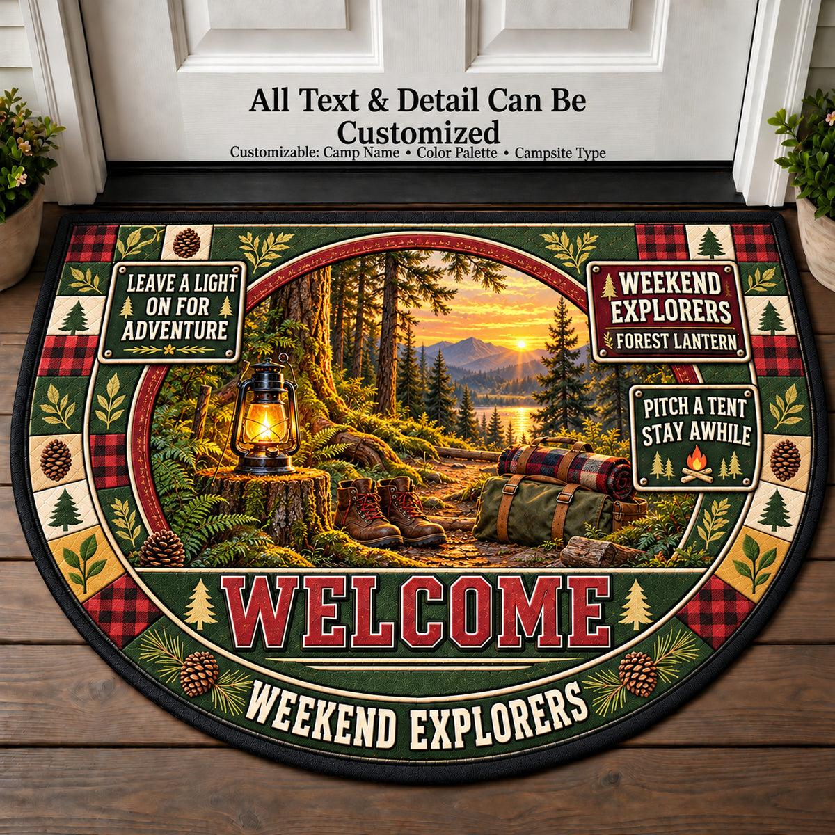 Forest Lantern - Weekend Explorers Personalized Half Round Mat | 5To9Vibe