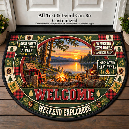 Lakeshore Firepit - Weekend Explorers Personalized Half Round Mat | 5To9Vibe