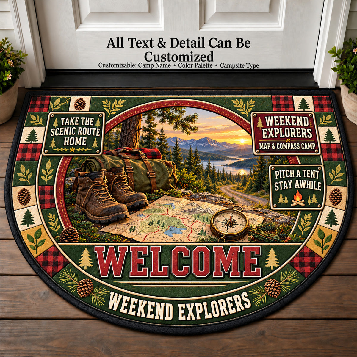 Map Compass Camp - Weekend Explorers Personalized Half Round Mat | 5To9Vibe