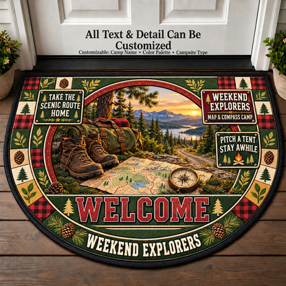 Map Compass Camp - Weekend Explorers Personalized Half Round Mat | 5To9Vibe
