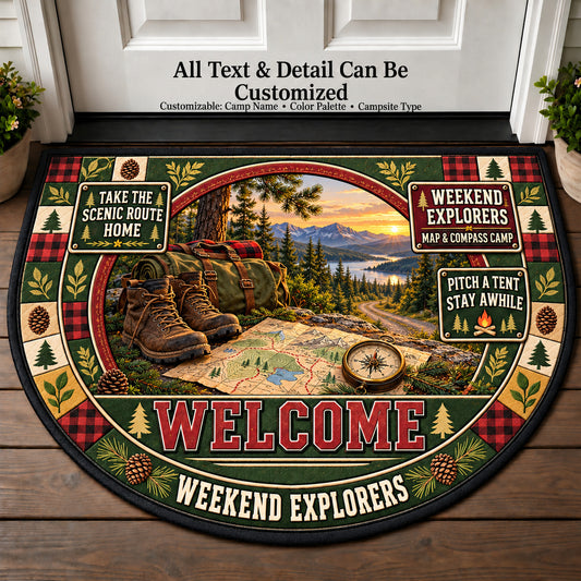 Map Compass Camp - Weekend Explorers Personalized Half Round Mat | 5To9Vibe