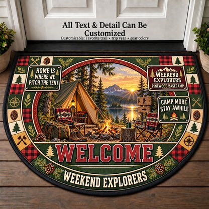 Pinewood Basecamp - Weekend Explorers Personalized Half Round Mat | 5To9Vibe